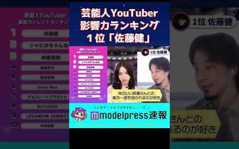【佐藤健】芸能人YouTuberランキング1位「佐藤健」の魅力とは？【ひろゆき 西村ほのか】【modelpress】 #Shorts